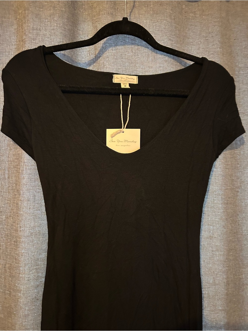 Women’s Little Black V-Neck Dress- Maxi - Picture 2 of 5